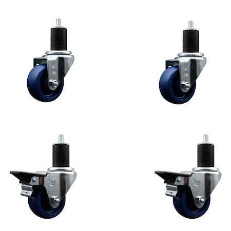 Service Caster 3'' Solid Poly Wheel Swivel 1-3/4'' Expanding Stem Caster Set 2 Brakes, 4PK SCC-EX20S314-SPUS-2-PLB-2-134